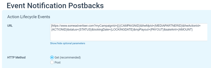 GET method postbacks configuration